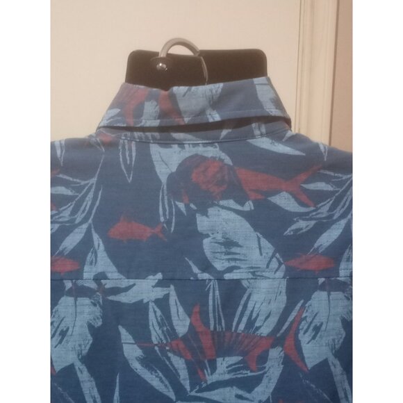 Huk Shirt Mens Sz L Blue Floral Performance Fishing Button Camp Outdoor Casual - Picture 9 of 13
